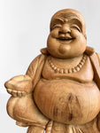 Wood Fat Laughing Happy Buddha Statue 12" - Routes Gallery