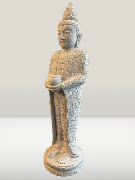 Standing Buddha Sculpture with Alms Bowl 39" - Routes Gallery