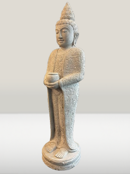 Standing Buddha Sculpture with Alms Bowl 39" - Routes Gallery