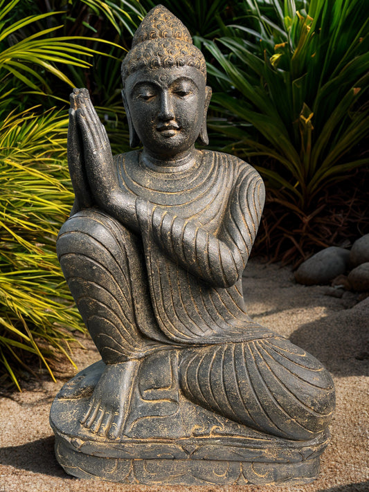 Stone Relaxing Namaste Buddha Sculpture 42" - Routes Gallery