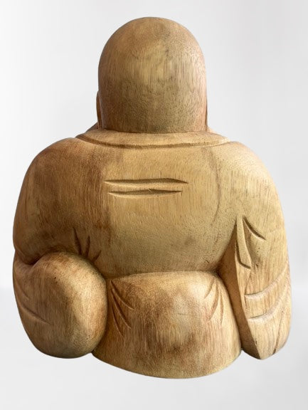 Wood Fat Laughing Happy Buddha Statue 12" - Routes Gallery