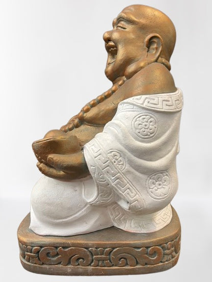 Stone Laughing Happy Buddha Garden Statue 21"
