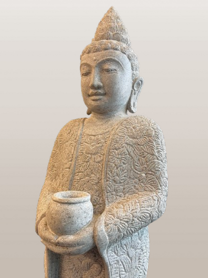 Standing Buddha Sculpture with Alms Bowl 39" - Routes Gallery