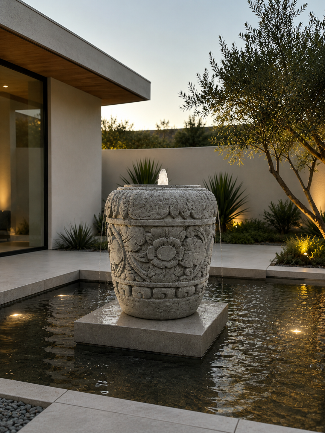 Large Handcarved Balinese Stone Pot 36"