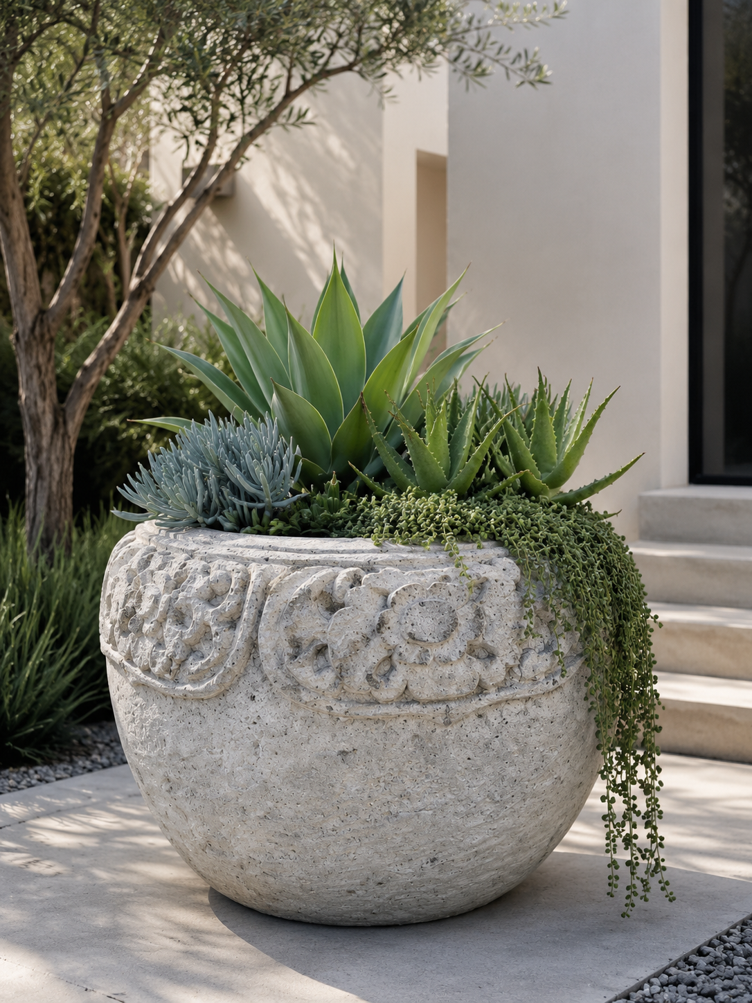 Handcarved Balinese Sandstone Pot 17"