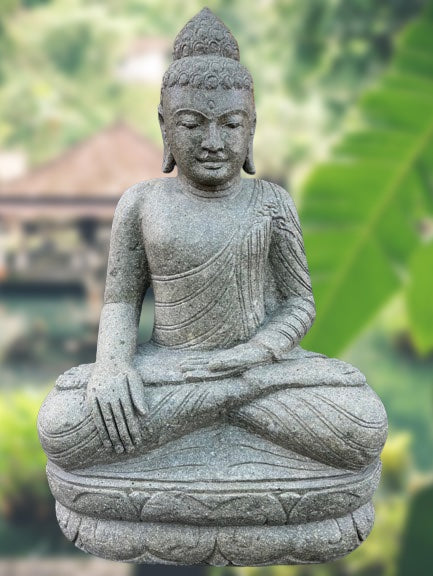 Stone Earth Touching Buddha Sculpture 40"