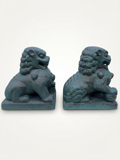 Lion Foo Dog Guardian Statue Pair 16"