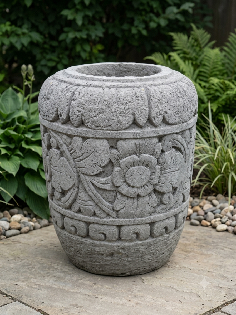 Large Handcarved Balinese Stone Pot 36"