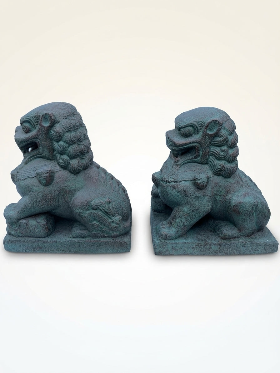 Lion Foo Dog Guardian Statue Pair 16"