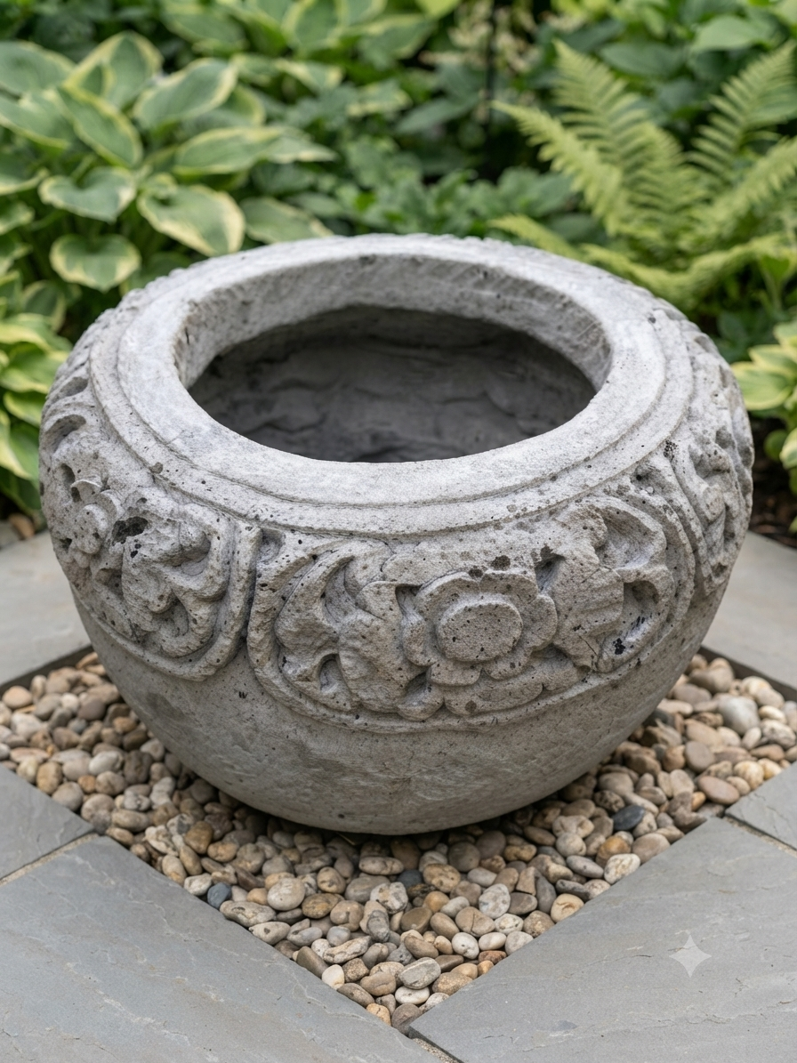 Handcarved Balinese Sandstone Pot 17"
