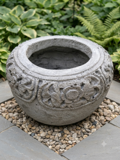 Handcarved Balinese Sandstone Pot 17"