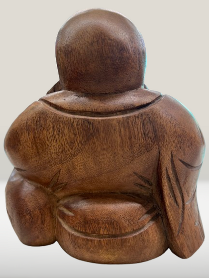 Wood Hotei Happy Buddha of Wealth Statue 7.5"