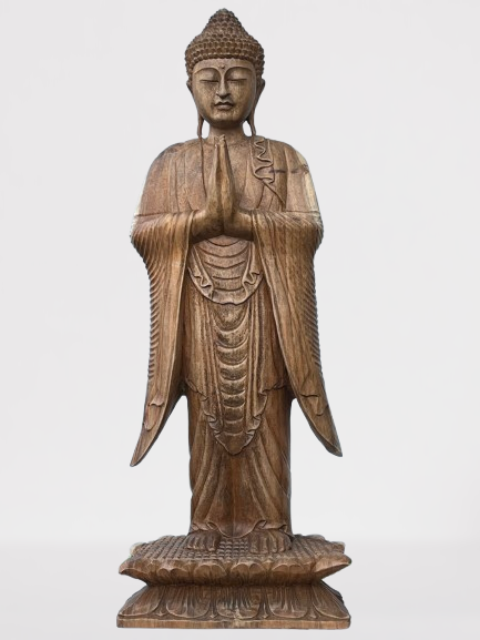 Wood Hand Carved Namaste Buddha Sculpture 41"