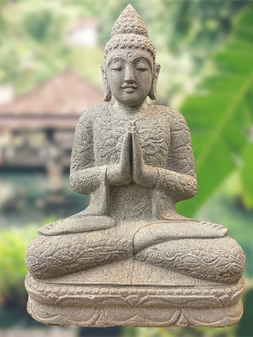 Stone Seated Namaste Buddha Statue 26"