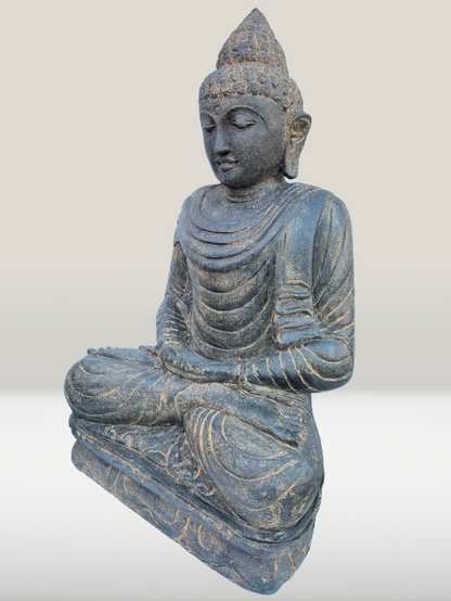 Stone Meditation Buddha Statue Handcarved 39" - Routes Gallery