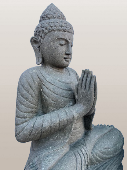 Stone Namaste Buddha Statue Handcarved 39" - Routes Gallery