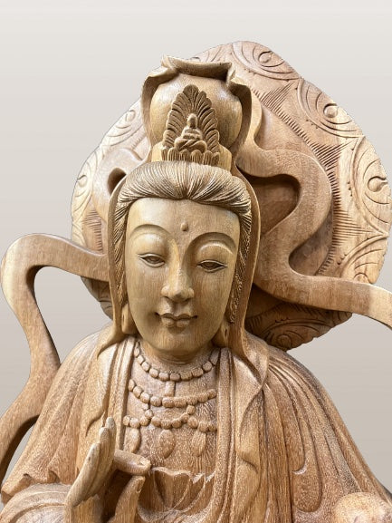Hand Carved Wood Quan Yin with Ruyi Scepter 44"