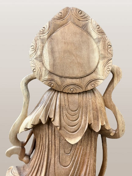 Hand Carved Wood Quan Yin with Ruyi Scepter 44"