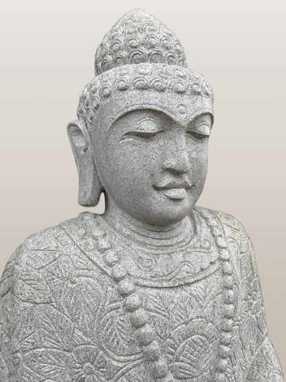 Stone Seated Earth Touching Buddha Sculpture 34" - Routes Gallery