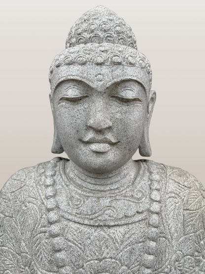Stone Seated Earth Touching Buddha Sculpture 34" - Routes Gallery