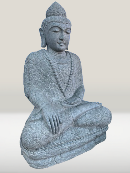 Stone Seated Earth Touching Buddha Sculpture 34" - Routes Gallery