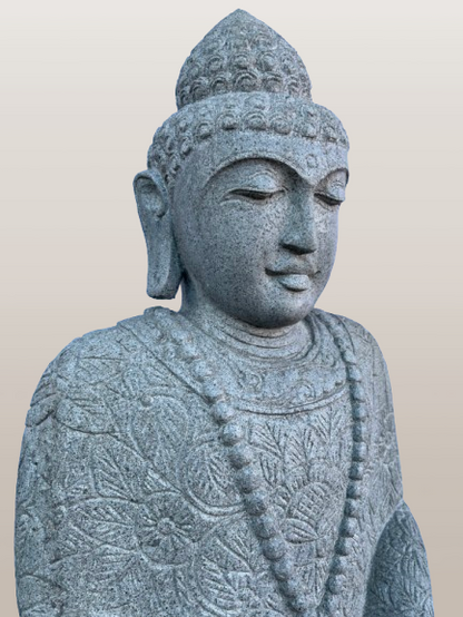 Stone Seated Earth Touching Buddha Sculpture 34" - Routes Gallery