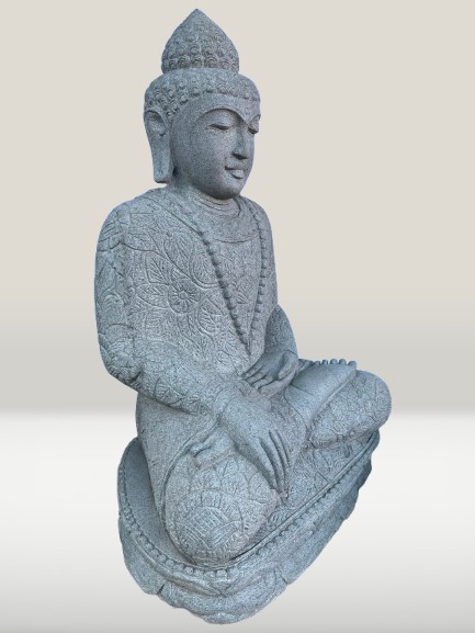Stone Seated Earth Touching Buddha Sculpture 34" - Routes Gallery