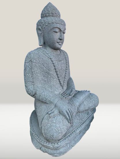 Stone Seated Earth Touching Buddha Sculpture 34" - Routes Gallery