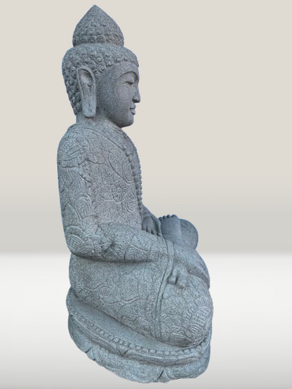 Stone Seated Earth Touching Buddha Sculpture 34" - Routes Gallery