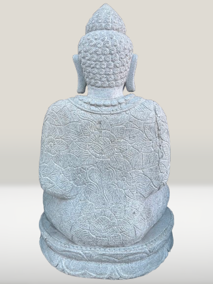 Stone Seated Earth Touching Buddha Sculpture 34" - Routes Gallery