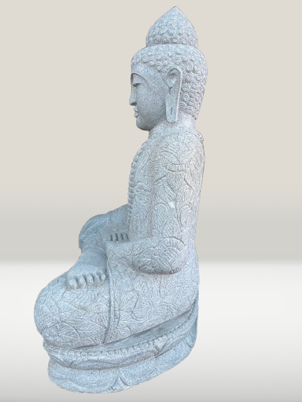 Stone Seated Earth Touching Buddha Sculpture 34" - Routes Gallery