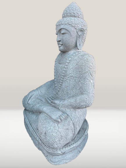 Stone Seated Earth Touching Buddha Sculpture 34" - Routes Gallery