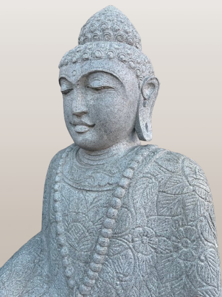 Stone Seated Earth Touching Buddha Sculpture 34" - Routes Gallery
