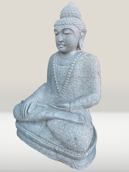 Stone Seated Earth Touching Buddha Sculpture 34" - Routes Gallery