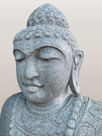 Stone Seated Earth Touching Buddha Sculpture 34" - Routes Gallery