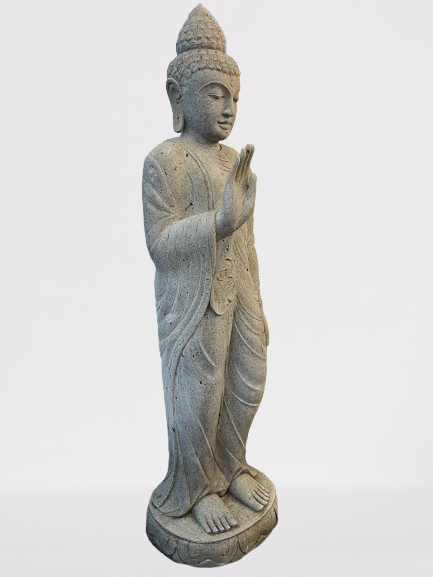 Stone Standing Abhaya Buddha Sculpture 60" - Routes Gallery