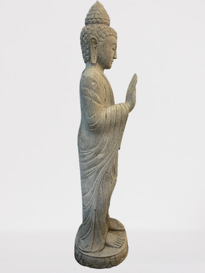 Stone Standing Abhaya Buddha Sculpture 60" - Routes Gallery
