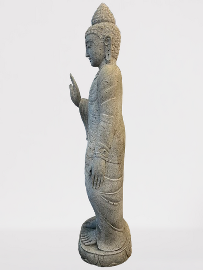 Stone Standing Abhaya Buddha Sculpture 60" - Routes Gallery