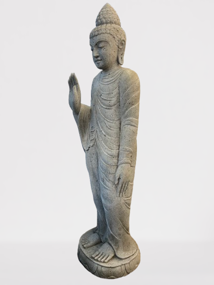 Stone Standing Abhaya Buddha Sculpture 60" - Routes Gallery