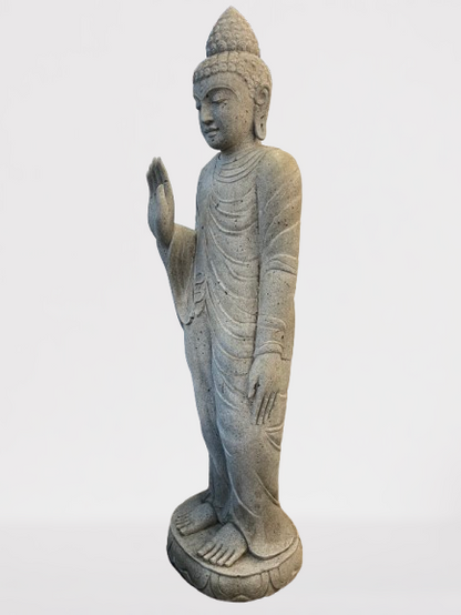 Stone Standing Abhaya Buddha Sculpture 60" - Routes Gallery