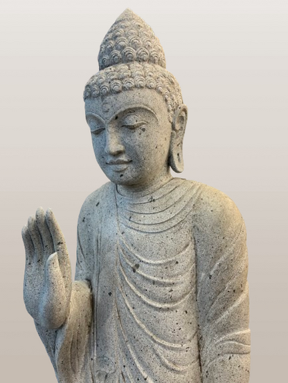 Stone Standing Abhaya Buddha Sculpture 60" - Routes Gallery