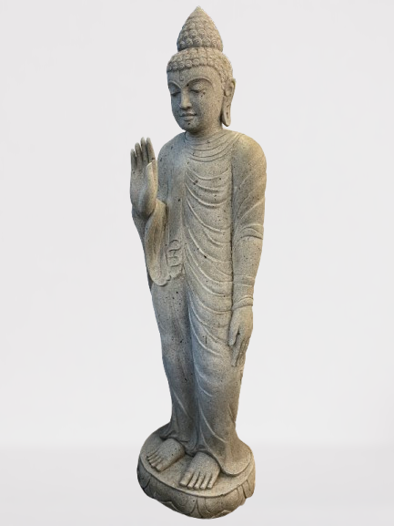 Stone Standing Abhaya Buddha Sculpture 60" - Routes Gallery