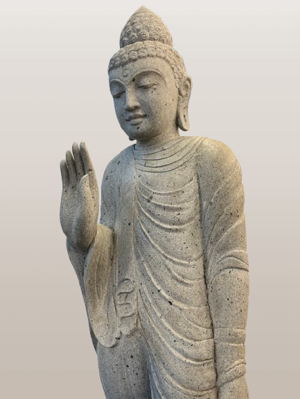Stone Standing Abhaya Buddha Sculpture 60" - Routes Gallery