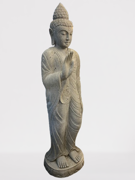 Stone Standing Abhaya Buddha Sculpture 60" - Routes Gallery
