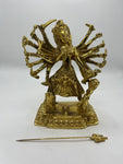 Brass Durga Slaying Buffalo Demon Statue 9"