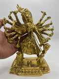 Brass Durga Slaying Buffalo Demon Statue 9"