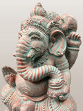 Stone Seated Abhaya Ganesh Statue 14"