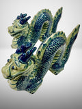 Porcelain Dragon Statue Pair 11"