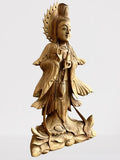 Wood Quan Yin Statue Holding Vase & Lotus 33" - Routes Gallery