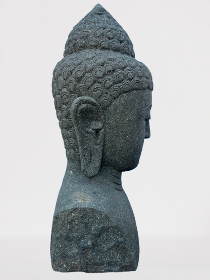 Handcarved Buddha Bust Garden Statue 32"